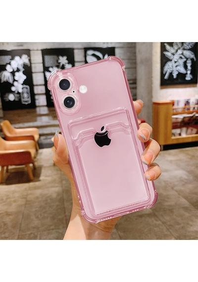 İphone 16 Plus Uyumlu Kamera Korumalı Kartlıklı Köşeleri Airbag Tasarımlı Darbe Önleyici Pembe