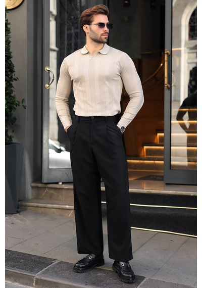 Madmext Taş Rengi Regular Fit Polo Yaka Triko Erkek Kazak E7509