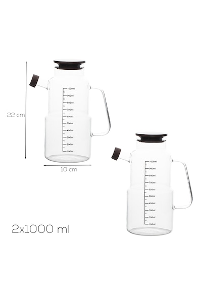 Porsima Lm-0107 Evora Kapaklı Borosilikat Cam 2li Yağlık Sirkelik Yağdanlık Seti 1000ml Şeffaf