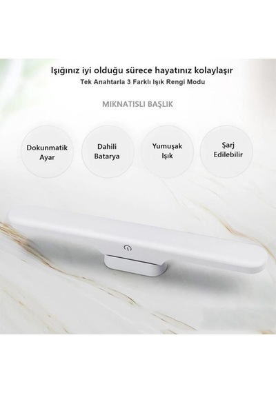 Şarjlı Led Işık Mıknatıslı Led Aplik 3 Farklı Işık Şarjlı Martı Ledli Aplik Siyah Lamba Makyaj Lamba Traş Lamba 5249