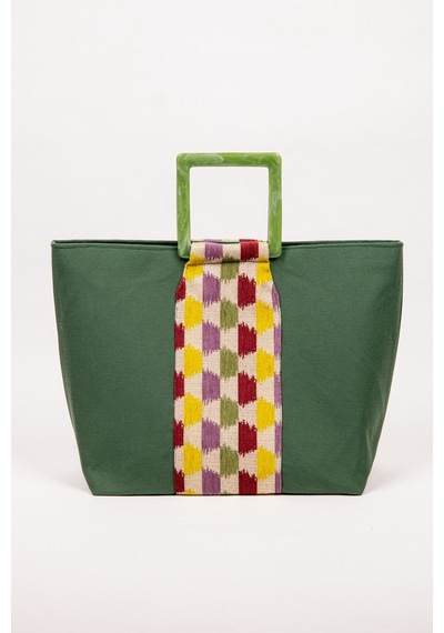 Fabric Craft Bag El Çantası Yeşil Duck Kumaş Astarlı Mıknatıslı 45x40 Yeşil