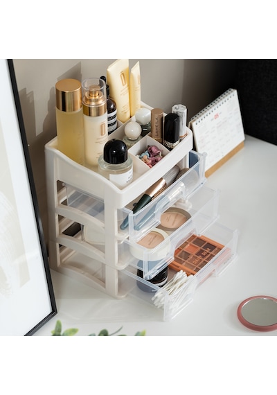 Vusıgn Çekmeceli Kozmetik Organizer Makyaj Düzenleyici Raf 22x16x13 Cm Beyaz