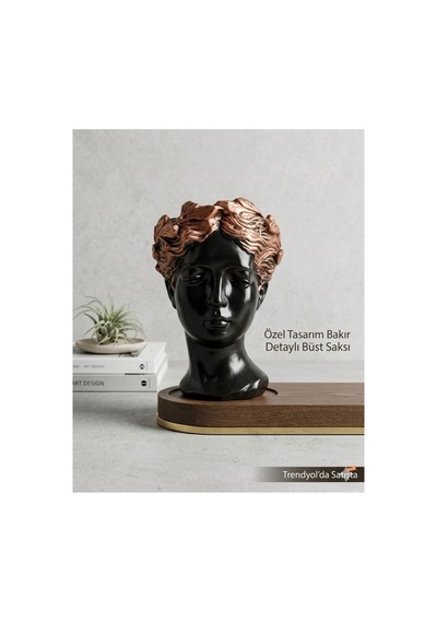 Dekoratif Orta Boy Siyah Bronz Helen Heykel Antik Saksı Büst Biblo 25x17cm