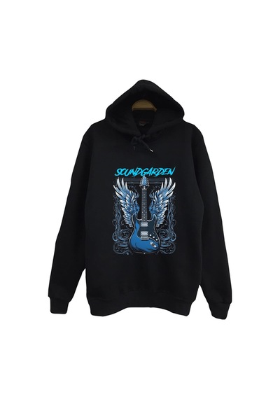 Soundgarden - Müzik Grubu Baskılı Unisex %100 Pamuk Siyah Kapüşonlu Sweatshirt Siyah