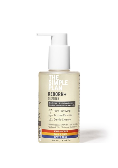 The Simple Plan Reborn+ Cleanser %4 Pha Glukonolakton + %0,5 Çinko Pca + %1 Pantenol, Arındırıcı Yüz Temizleme Jeli, 200 Ml