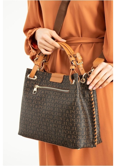 Just Polo Kadın Gofraj Monogram Desenli Mıknatıslı Çıtçıt Kapama El Ve Omuz Çantası Mh4031mh Krem Bej