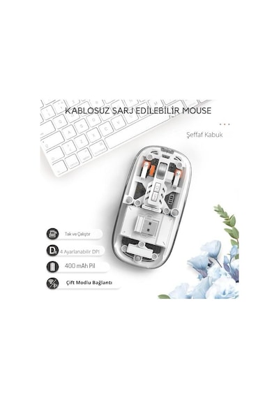 Lenovo Tab M8 Hd 2.nesil Tb-8505f Uyumlu Şeffaf Tasarım Sessiz Kablosuz Mouse Diğer