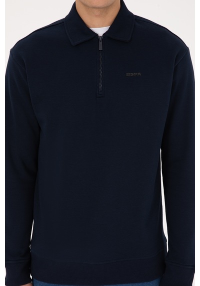 U.S. Polo Assn. Erkek Regular Fit Yarım Fermuarlı Şardonlu Lacivert Basic Sweatshirt 50313783-VR033