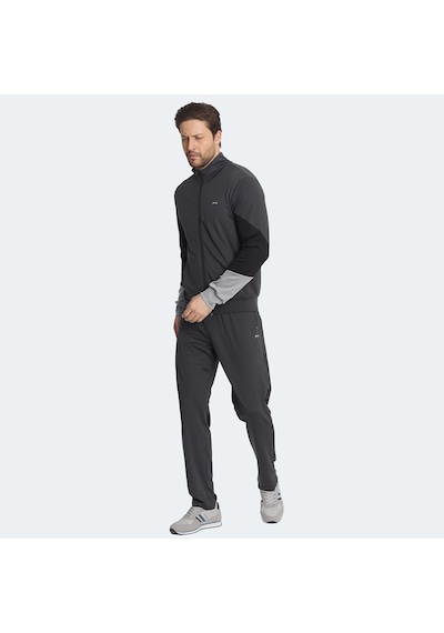 Slazenger RAPID Erkek Fermuarlı Dik Yaka Cepli Koyu Gri Eşofman Takımı