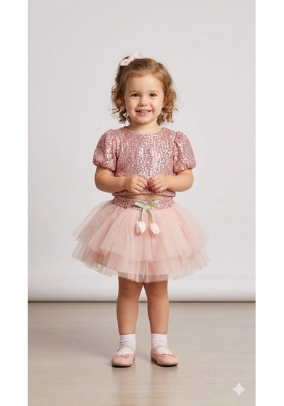 Cocosiss Kız Bebek Crop Tütü Etekli Takım Ccs-2649 Mürdüm