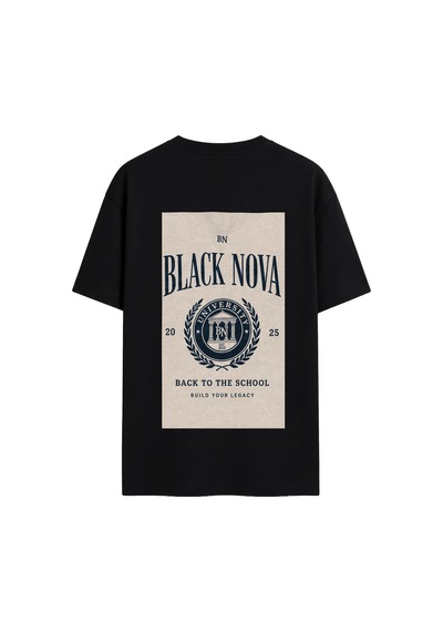 Black Nova Oversize Baskılı Unisex Tişört The Academy Black Siyah