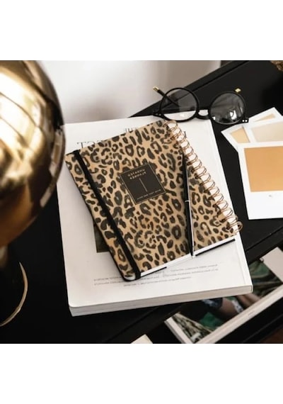 Leopar Desenli A5 Spiralli Süresiz Planlayıcı Ajanda, 15x21 Cm Açık Gri