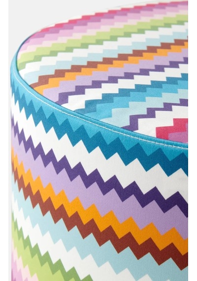 Missoni Riverbero Zigzag Keten Canvas Italyan Tasarımı Lüks Puf Yuvarlak Puflar Çok Renkli 40 X 30 Cm