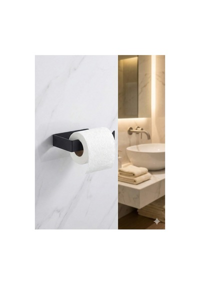 Buççin Online Mağaza Modern Mat Siyah Metal Tuvalet Kağıdı Tutacağı Yapışkanlı Minimal Duvara Monte Kağıtlık Metal Çok Renkli
