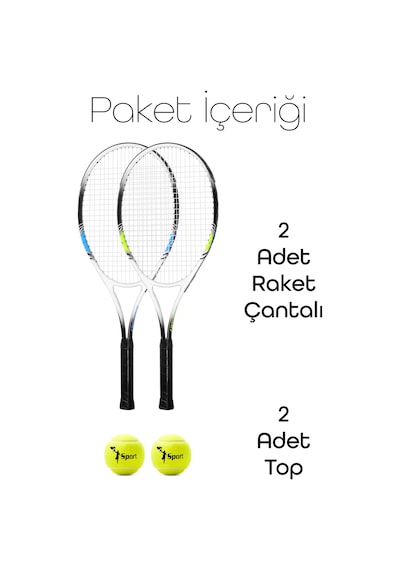 4lü Set Deluxe 27 İnç 2 Tenis Raketi Seti 2 Top Çantalı Yetişkin Tennis Racket L2 Grip 68 Cm 527