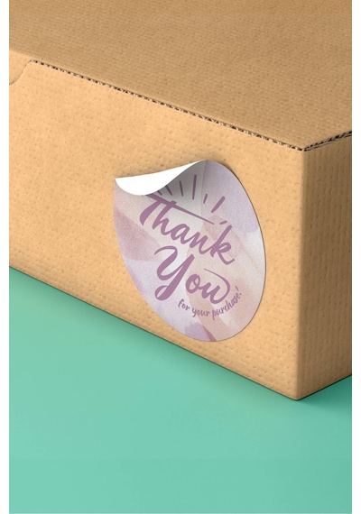 Mor Thank You Hediye Kargo Paketleme Sticker Etiket 3x3cm St2125 Çok Renkli