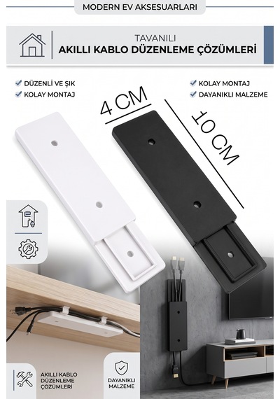 2 Adet Yapışkanlı Eşya Sabitleme Klipsi Kumanda Priz Adaptör Modem Sabitleyici Pratik Geçmeli Askı Seti Siyah - Beyaz