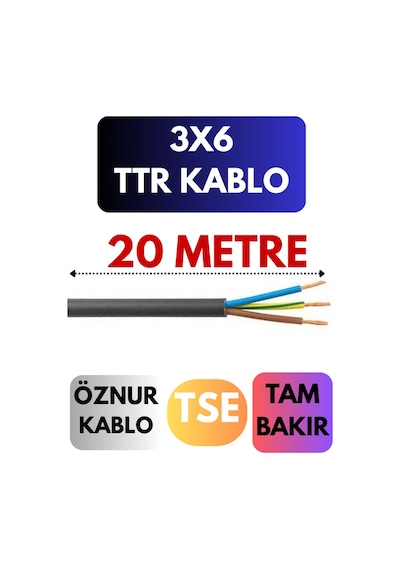 Öznur 3x6 Ttr Kablo Metre Seçenekli Siyah - 20 Metre