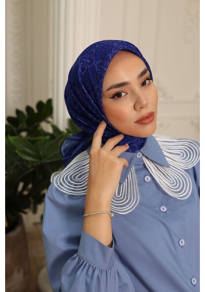 Silk Home Pusula Desen Soft Pamuk Eşarp Koyu Mavi