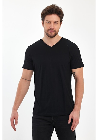 Erkek Compact Penye V Yaka T-shirt Siyah