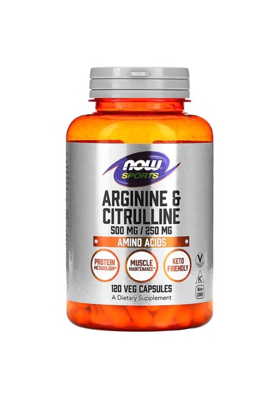 Now Sports Nutrition Arginine & Citrulline 500 Mg 250 Mg Amino Acids 120 Veg Caps Aromasız