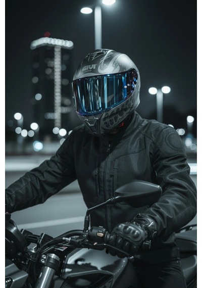 Gıvı 50.x Bones Siyah  1 Renkli 1 Şeffaf Vizörlü Motosiklet Kask Lacivert Vizör + Şeffaf
