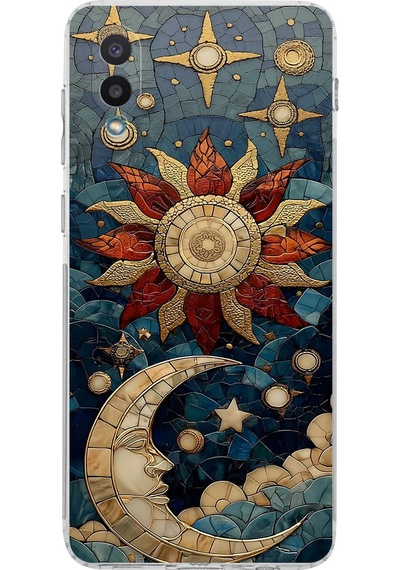 Printify Samsung Galaxy A02 İle Uyumlu Vitray Sol Ve Luna Tasarımlı Şeffaf Silikon Kılıf Şeffaf