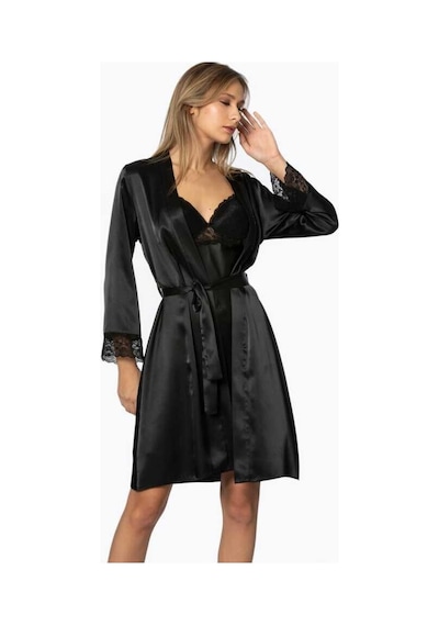 Pierre Cardin Sütyen Kaplı Siyah Sabahlık Gecelik Set 4285 Siyah