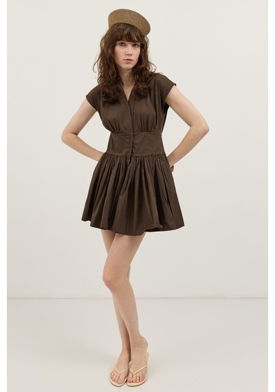 Antioch Mini Poplin Kadın Elbise Kahve