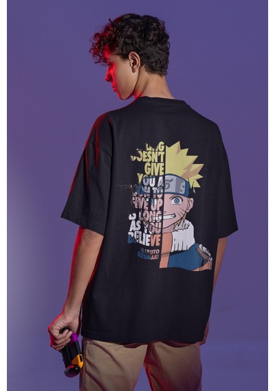 Naruto Uzumaki Sırt Baskılı Unisex Oversize Anime Tişört Siyah