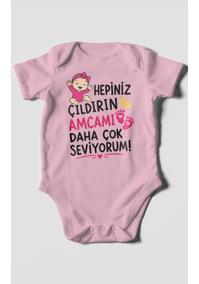 Morivokids Amcaya Özel Kısa Kollu Bebek Body %100 Pamuk Zbn166-kk Koyu Pembe