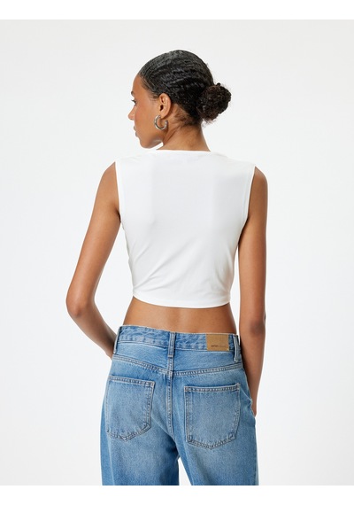 Koton Degaje Yaka Bluz Kolsuz Slim Fit Ekru 4sal30376ık