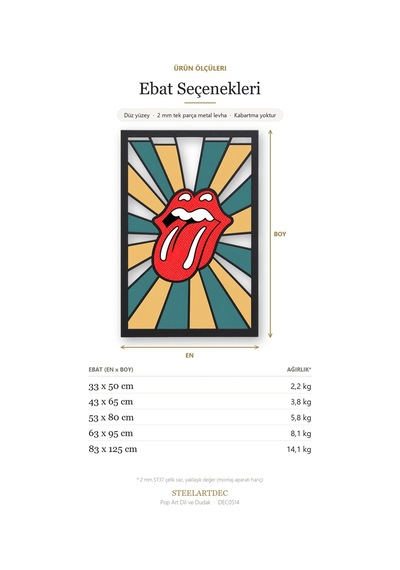 Pop Art Dil Ve Dudak Metal Tablo 53x80 Cm Çok Renkli