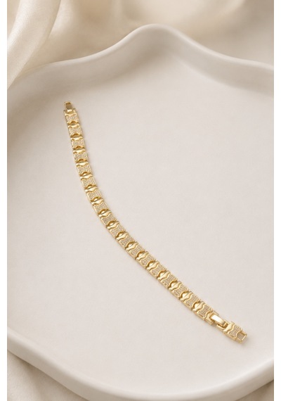 Balenbi Jewelry Kadın Taşlı Dalga Desenli Geometrik Plaka Kararmaz Çelik Bileklik 14k Gold 1139 Altın