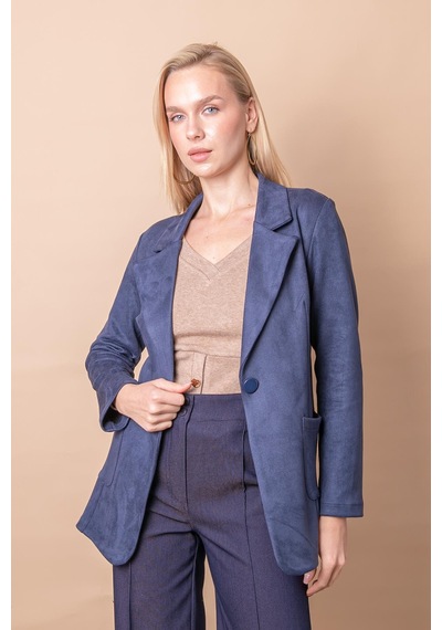 Kadın Hafif Likralı Süet Kumaş Cep Detaylı Düğmeli Blazer Hafif Uzun Ceket-lacivert Lacivert Kadın Hafif Likralı Süet Kumaş Cep Detaylı Düğmeli Blazer Hafif Uzun Ceket-lacivert Lacivert