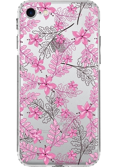 Apple Uyumlu iPhone Se 2020kamera Korumalı Kapak Floral Pembe Tasarımlı Şeffaf Kılıf