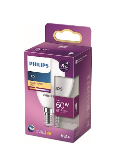 Philips Led 60w P48 E14 Sarı Işık Dim Edilmez Ampul Tekli Paket Çok Renkli