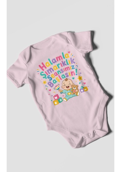 Morivokids Halamla Şımarıklık Seansımız Başlasın Kısa Kollu Bebek Body %100 Pamuk Bebe Pembe