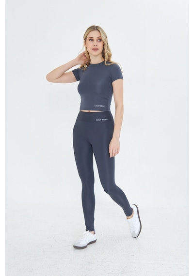 Lesa Wear Soft Touch Bedene Oturan Spor Crop T-shirt Short Fitted Antrasit
