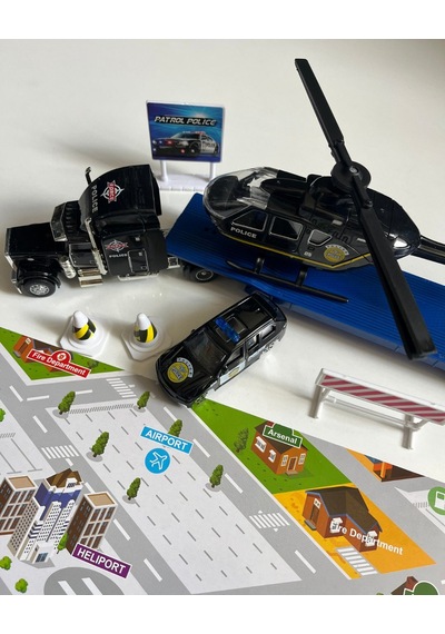 Oyuncak Helikopter Tır Ve Araba Seti Siyah 33 Cm Tır 20 Cm Helikopter 8 Cm Araba Ve Aksesuarla