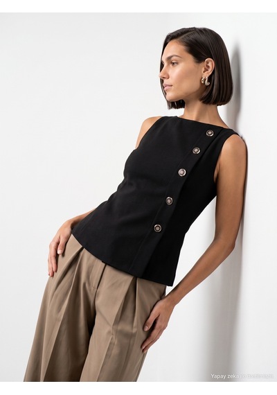 Dilvin 60628 Peplum Kesim Bisiklet Yaka Yelek-siyah