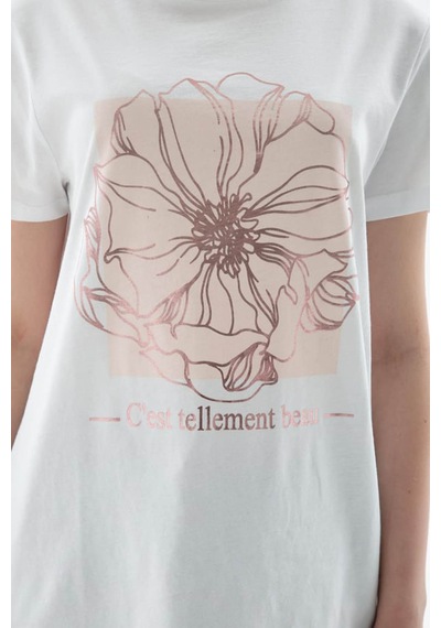 Fashion Friends Baskılı %100 Pamuklu Beyaz Kadın T-shirt 25y0152k1 Beyaz
