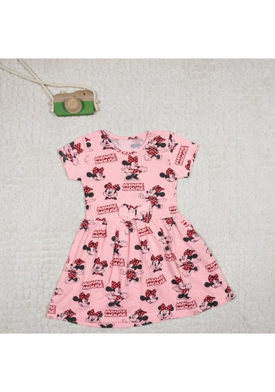 Momikon Minnie Mouse Kız Çocuk Kısa Kollu Pamuklu Elbise Pembe