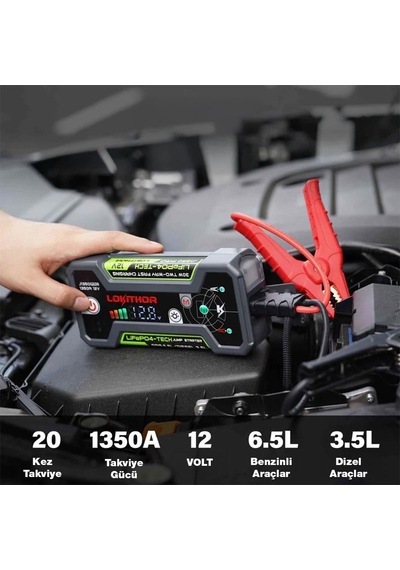 Lokithor J1350pro 12v 1350amp Lifepo4 Akıllı Akü Takviye + Powerbank + Led Lamba Fr J1350pro