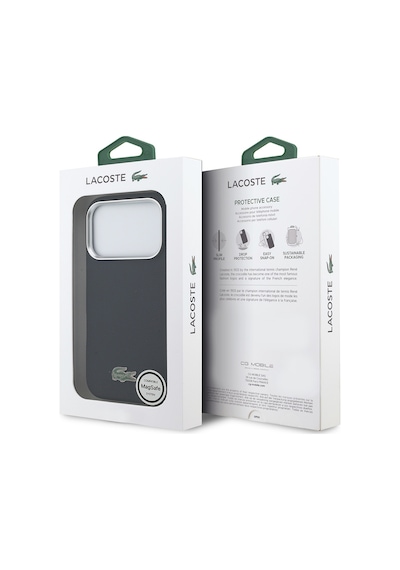 Apple iPhone 17 Pro Kılıf Lacoste Lisanslı M-safe Uyumlu Pvc Pike Desenli İkonik Timsah Logolu Lacivert