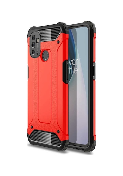 Noktaks - One Plus Uyumlu One Plus Nord N100 - Kılıf Çift Katman Zırh Tank Crash Military Kapak - Kırmızı
