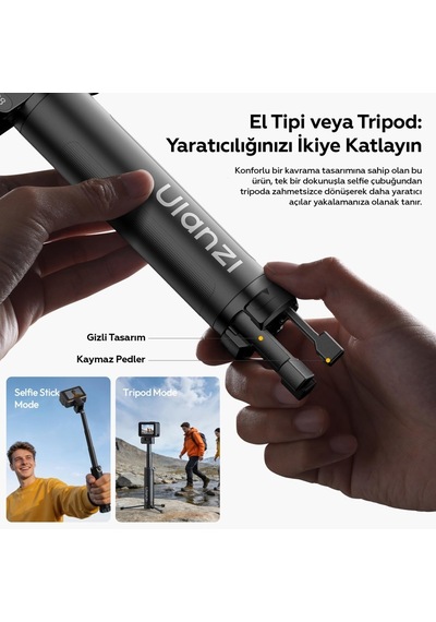 Ulanzi Mt98 Katlanabilir Selfie Stick Tripod 57cm 360 Kamera Uyumlu - S054 Siyah