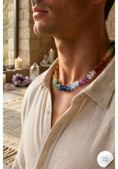 7 Çakra Doğal Taş Kolye Ametist, Akuamarin, Lapis Lazuli, Aventurin, Sitrin, Akik, Kuvars Unisex Çokrenkli
