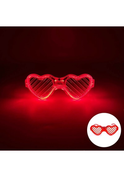 Mey İthalat Kırmızı Led Işıklı Kalp Gözlük - 3 Modlu Parti & Glow Gözlüğü