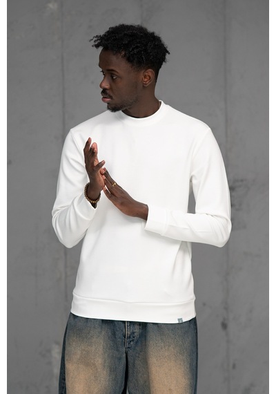 Fbı Slimfit Modal Kumaş Baharlık Sıfır Yaka Likralı Sweatshirt Beyaz